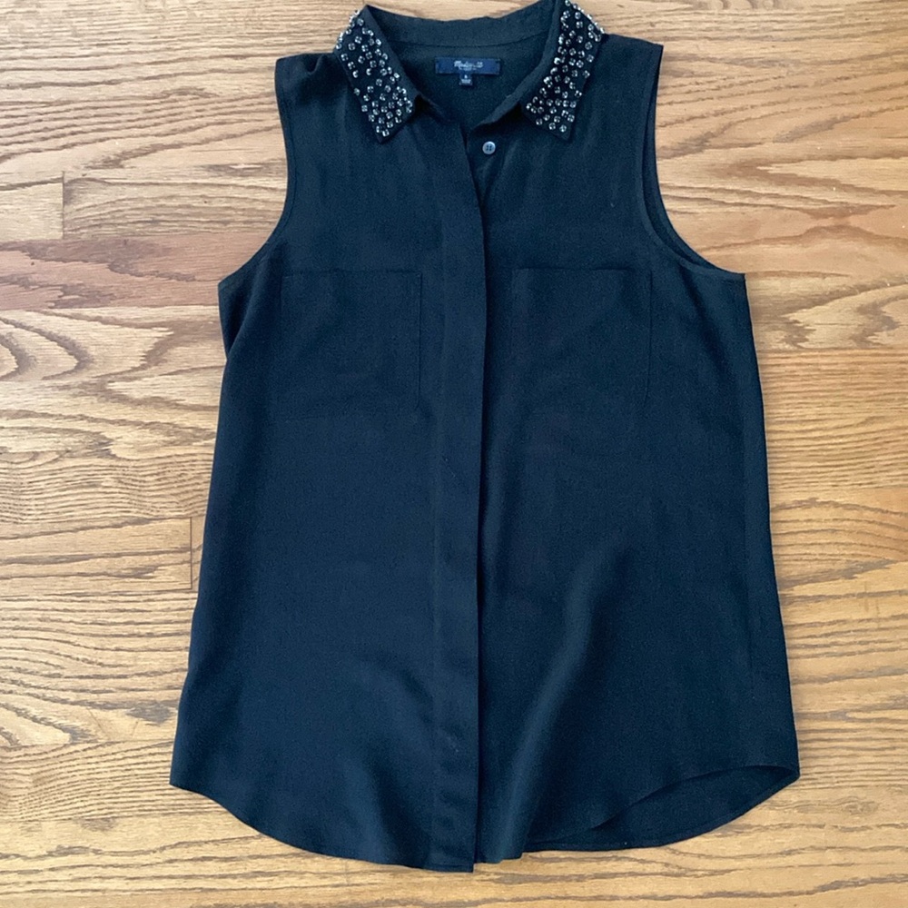 Madewell Silk Blouse w/ Rhinestone Collar